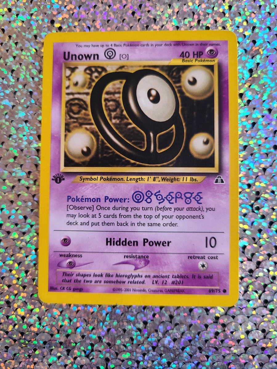 first edition unown pokemon card UNOWN [O] 1st Edition Neo Discovery 69/75 Common Pokemon Card LP