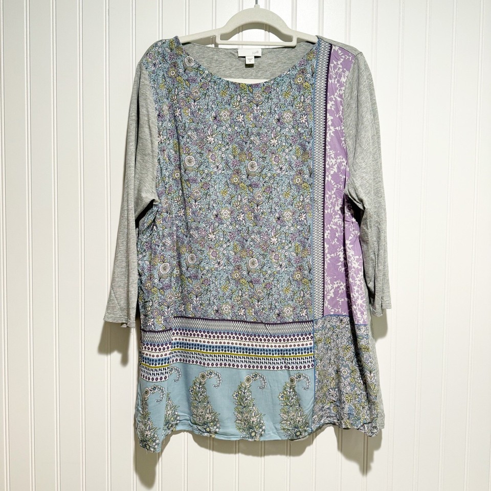 J Jill Mixed Media Patchwork Floral Top Size XL eBay