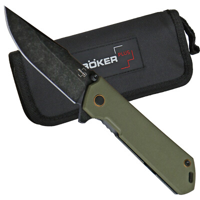 Böker Plus Taschenmesser ''Kihon Assisted OD Green'' Stonewash-Finish Einhand Etui
