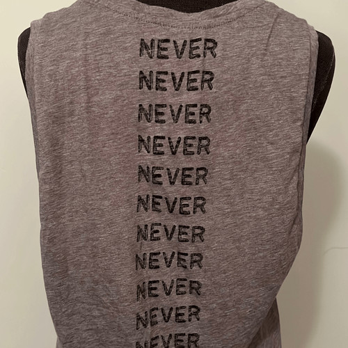 Fabletics Women's Gray Never Settle Graphic Back Muscle Tank Top