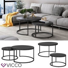 Couchtisch Montreal Schwarz Marmor-Optik 77 x 40 cm Wohnzimmertisch 2erSet Vicco