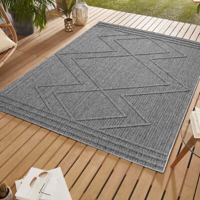 In& Outdoor Teppich Grau Boho Design für Küchen Balkon Terrasse Garten