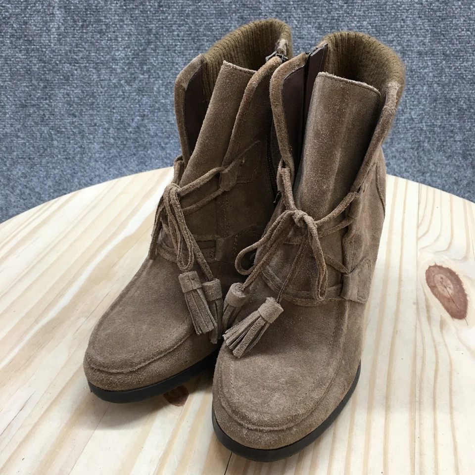 Franco Sarto Botas Mujer 8 M Oeste Botín Cuero Marrón Con Cordones Cuña Foto 3 de 4