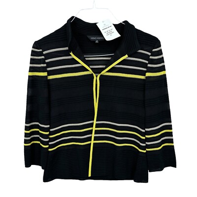New! MING WANG Jacket Womens XS Open Front, Single Clasp, Knit Black Yellow Q638
