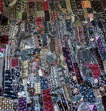 vintage gothic boho patchwork crazy quilt india Sari tapestry blanket coverlet L