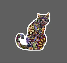 Cat Sticker Curious Ornate Floral NEW