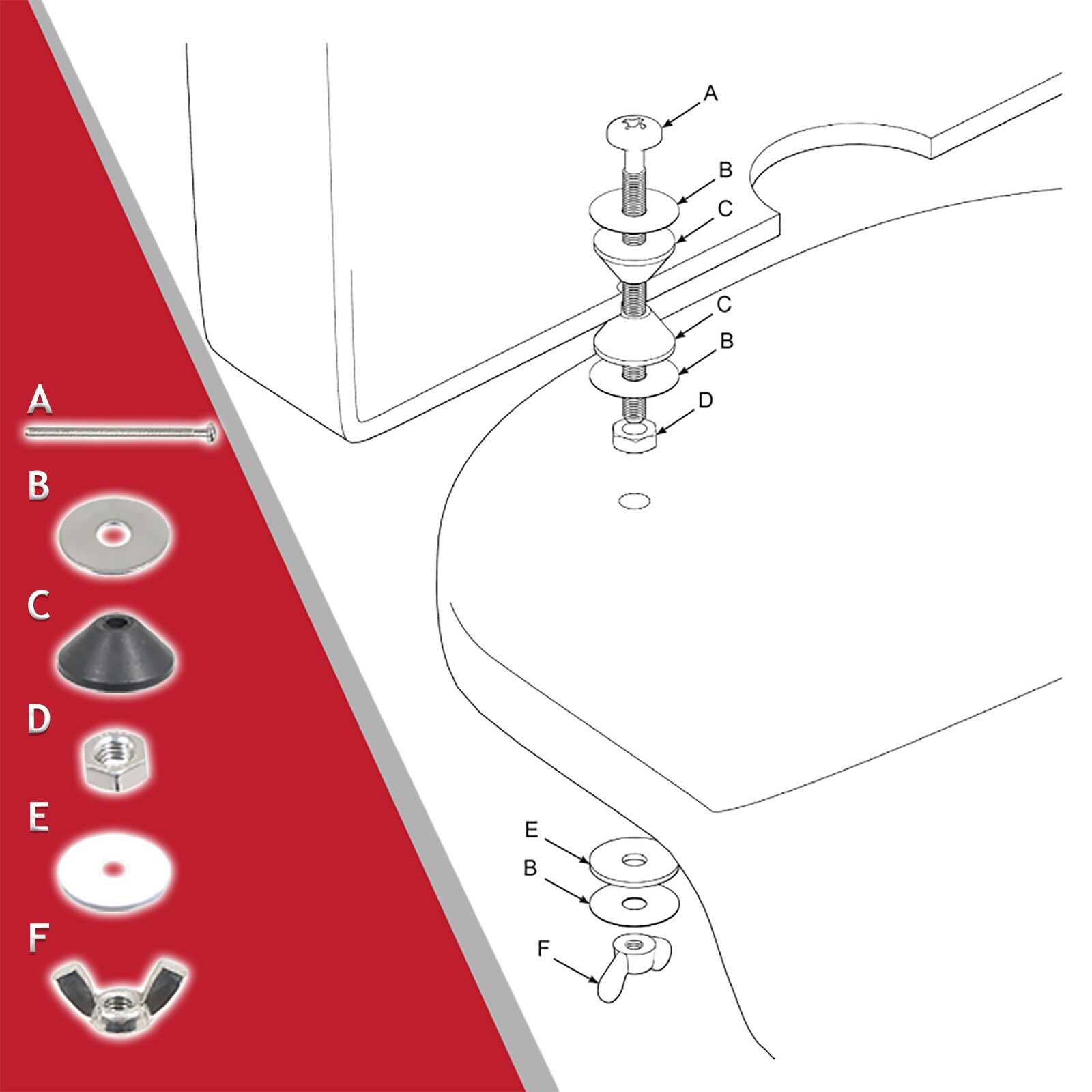 Toilet Cistern Seal Kit 100mm M6 Bolt Through 1.5" Rubber Dome 2" Foam