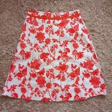 Boutique Red White Floral A-Line Stretch 23"L Cotton Skirt Zip Size 10