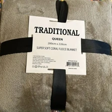 Queen Traditional Blanket Super Soft Coral Fleece Natural Almond