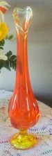Vtg L.E. Smith MCM Viking Glass 6 Petal 15" Swung Vase in Persimmon Amberina