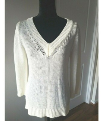 Marina Rinaldi cream yarn knit top, Italian size Small.Color Cream NWT 