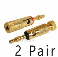 2 Pair, 4pcs - Open Screw Type Speaker Wire Banana Plugs Audio Gold Connectors