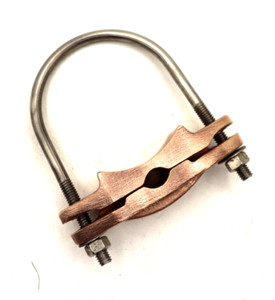 U-Bolt Ground Rod Mounting Clamp, for 3 Inch Pipe, Stainless Steel and Bronze