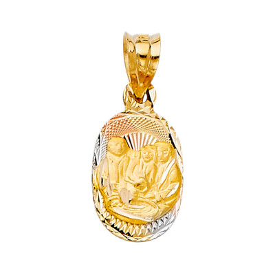 14K Tri Color DC Baptium Stamp Religious Pendant for Necklace or Chain