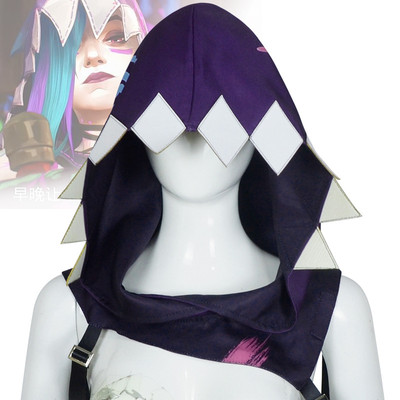Arcane 2 League of Legends Jinx Cosplay Kostüm Lila Kapuze Kopfbedeckung Mantel