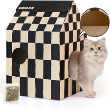 Cardboard Cat House with Cat Scratch Pad Catnip,Easy-To-Assemble Cat Scratcher C