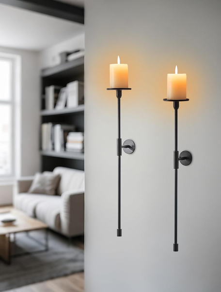 Sziqiqi Kerzenhalter Wand Schwarz Metall: 60Cm Lange Wandkerzenhalter, 2Stk | Mi-image
