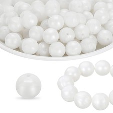 65Pcs Silicone Beads 15mm Round Rubber Focal Beads Bulk, Pearlescent White