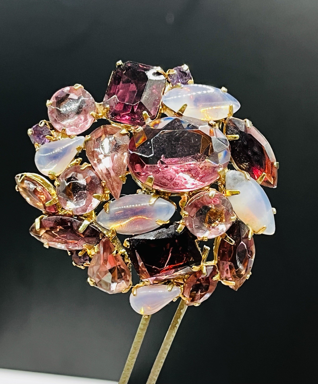 Juliana Style Givre Purples & Opalescent Cluster Brooch Multi Cut Rhinestones Lg