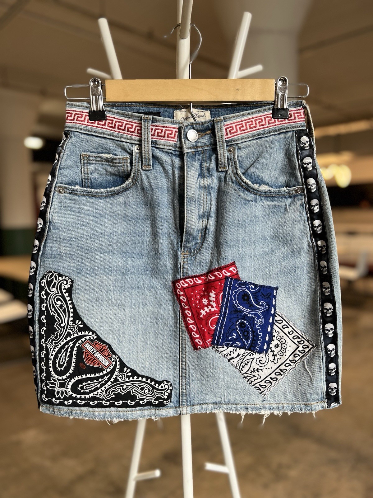 Harley Upcycled Patchwork Collage Skirt Size 00 - image 1