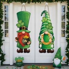 Thyle 2 Pcs Wooden St. Patrick's Day Gnomes Sign 32.3 x 12.2 Inch multicolor
