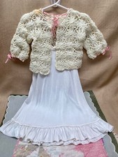 Vintage Hand-Crocheted Baby Cardigan  Slip Dress Set - Ivory