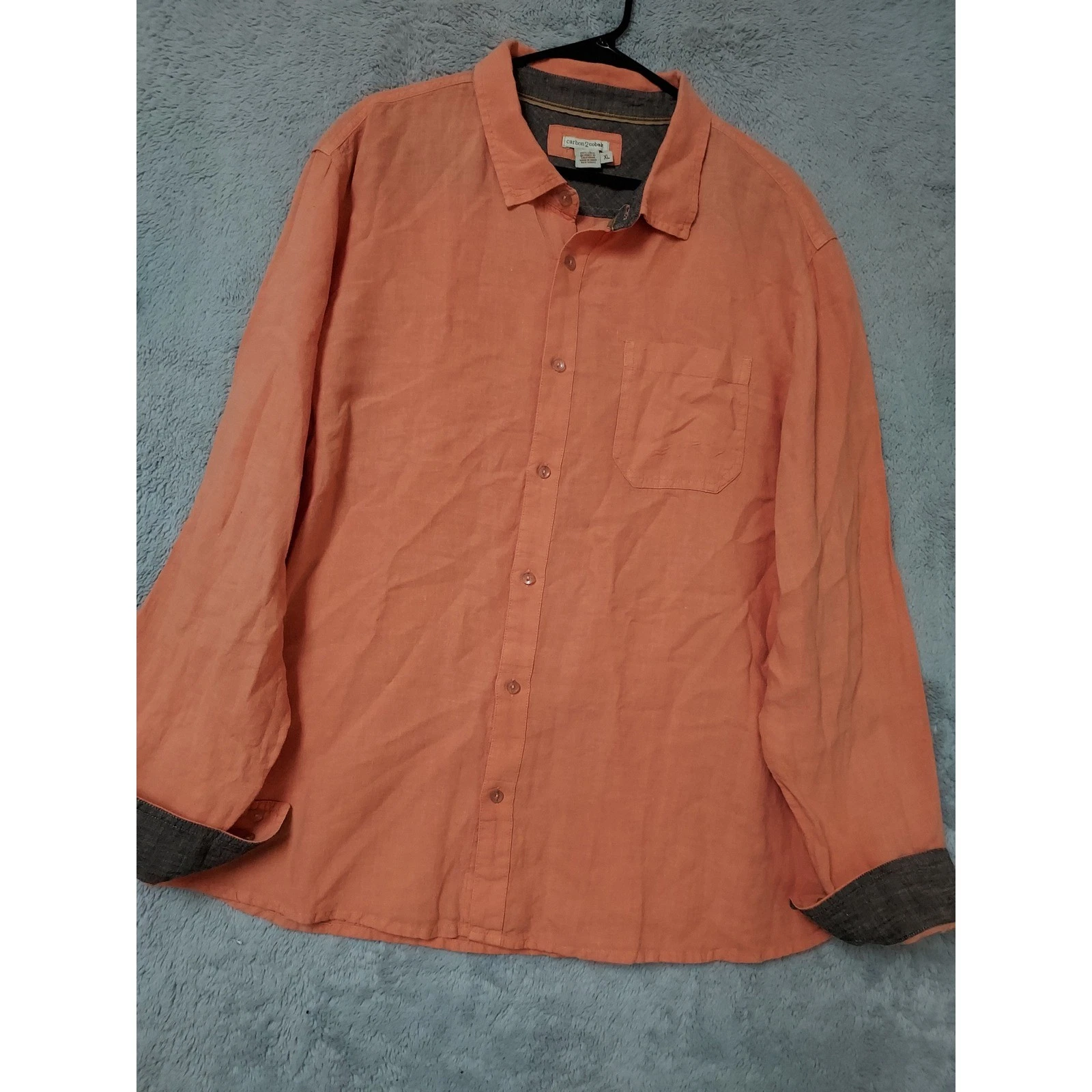 Carbon 2 Cobalt Shirt Mens Extra Large Aperitivo 100% Linen Flip Cuff Orange XL