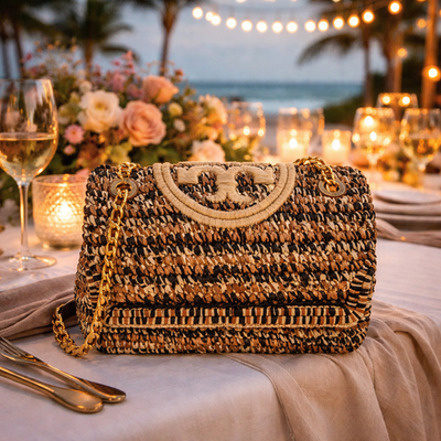 NEW Tory Burch Soft Fleming Classic Cuoio Tan Raffia Convertible
