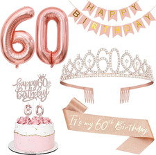 60Th Birthday Decorations for Women, Tiara and Sash Party Kit