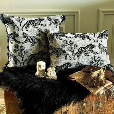 The HomeCentric Black & Gray Throw Pillow Cover Chenille Velvet- Midnight Safari