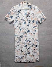 Faherty Linen Midi Shirt Dress Women's Button Up Short Sleeve Small Pink Floral