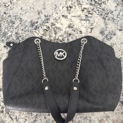 Michael Kors Jet-Set Signature PVC Leather- Silver Chain Tote Shoulder Bag