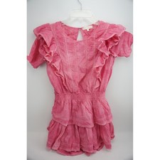 Love Shack Fancy Natasha Dress XS Pink Ruffle Tiered Smocked Eyelet Cotton EUC
