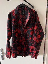 Ska  Herren Langarm  Hemd schwarz/rot Blumenm...