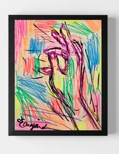 GUAJARDO Original Neon Marker Sketch of Hand 11X8.5 Paper Signed Art