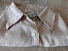 Silk Land Vintage 100 Silk Blouse Tan Beige Short Sleeve Paisley Button Up M