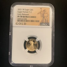 2021 W Bullion $5 Gold Eagle 1/10 oz NGC PF-70 ULTRA CAMEO Eagle Portrait T-2 Ea