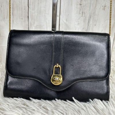 バッグ OLD GUCCI LOGO LEATHER SHOULDER BAG GUCCI Vintage Chain Shoulder Bag Black Leather Logo Mini Purse