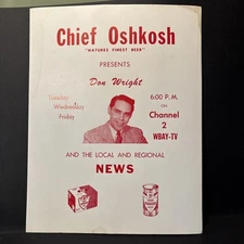 Chief Oshkosh Beer Poster With Don Wright TV News, Green Bay Wi