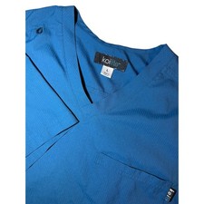 Koi Lite Blue V Neck Scrub Top Size L Short Sleeve Pocket Zippers