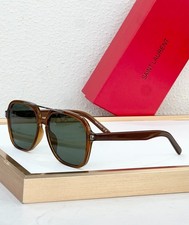 SAINT LAURENT SL545 - Square Aviator Sunglasses - Brown Green - 5816-145