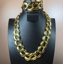 Vintage chunky textured gold-tone chain statement necklace bracelet curb link