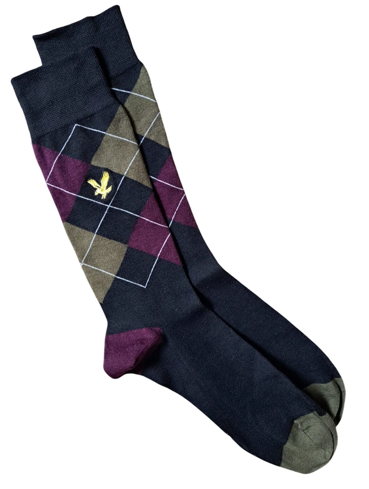 LYLE & SCOTT | Mens Black Green Argyle Diamond Socks | One Size UK 7-11 EU 40-46
