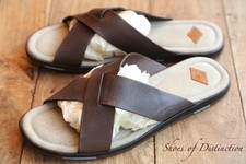 Paul Smith Brown Cream Leather Canvas Sandals Sliders Shoes Men's UK 11