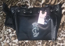 Juicy Couture Crown Daydreamer Tote In Black Liquorice Leather NWT VIRAL  Ring