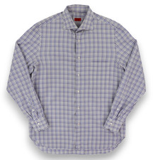 Isaia Dress Shirt Mens 16.5 - 42 Blue Plaid Pattern Long Sleeve Luxury Italy