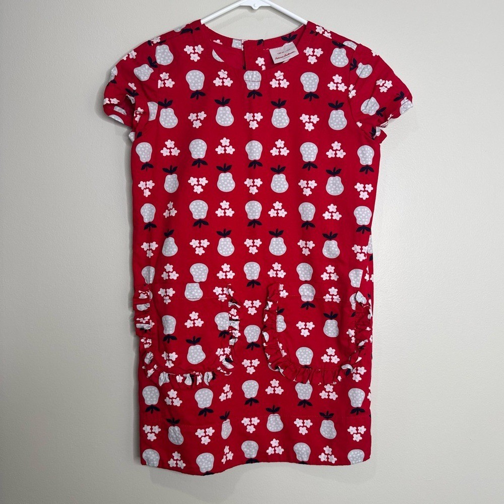 Hanna Andersson Girls Red Novelty Pear Fruit Print Short Sleeve Cotton Dress 8