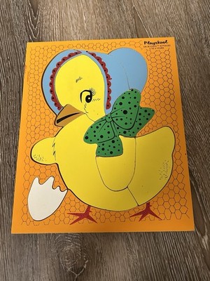 Vtg 1960s PLAYSKOOL WOODEN CHICK BROKEN EGG Frame Tray Puzzle 10 Pieces