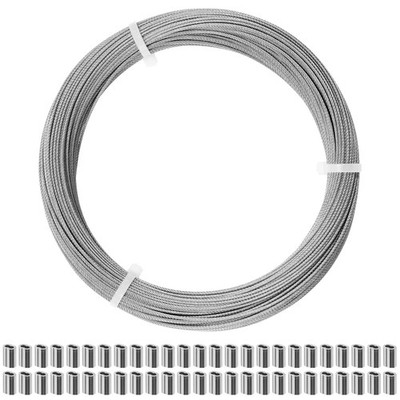 Stainless Steel Wire Rope - 100FT 1/16'' Aircraft Cable with 50Pcs Crimping Sleev