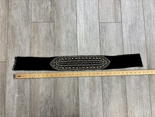 Vintage 1930s Gold toned Jeweled Blue  Clear Rhinestone Belt Black Silk